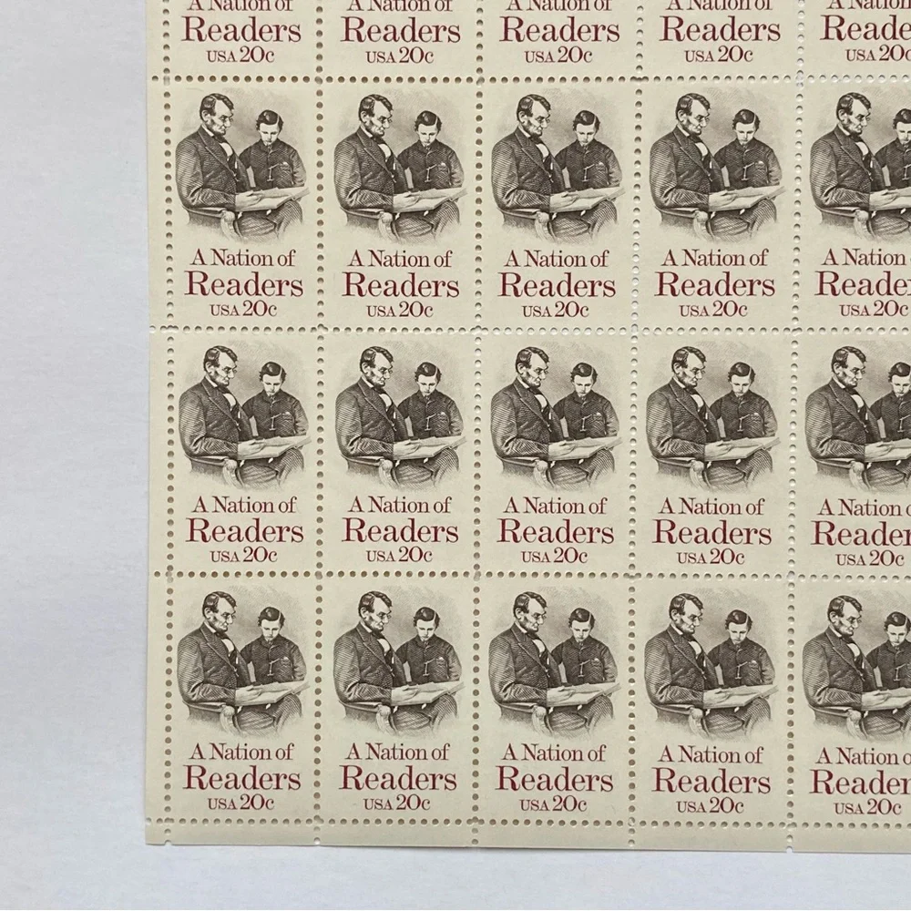 A Nation of Readers Stamp Full Sheet 20 Cent Scott #2016 Unhinged Abe Lincoln 84